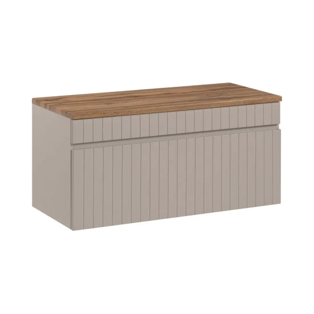 Set bagno ICON: mobile sottolavabo 80cm cachemire + piano per lavabo effetto legno