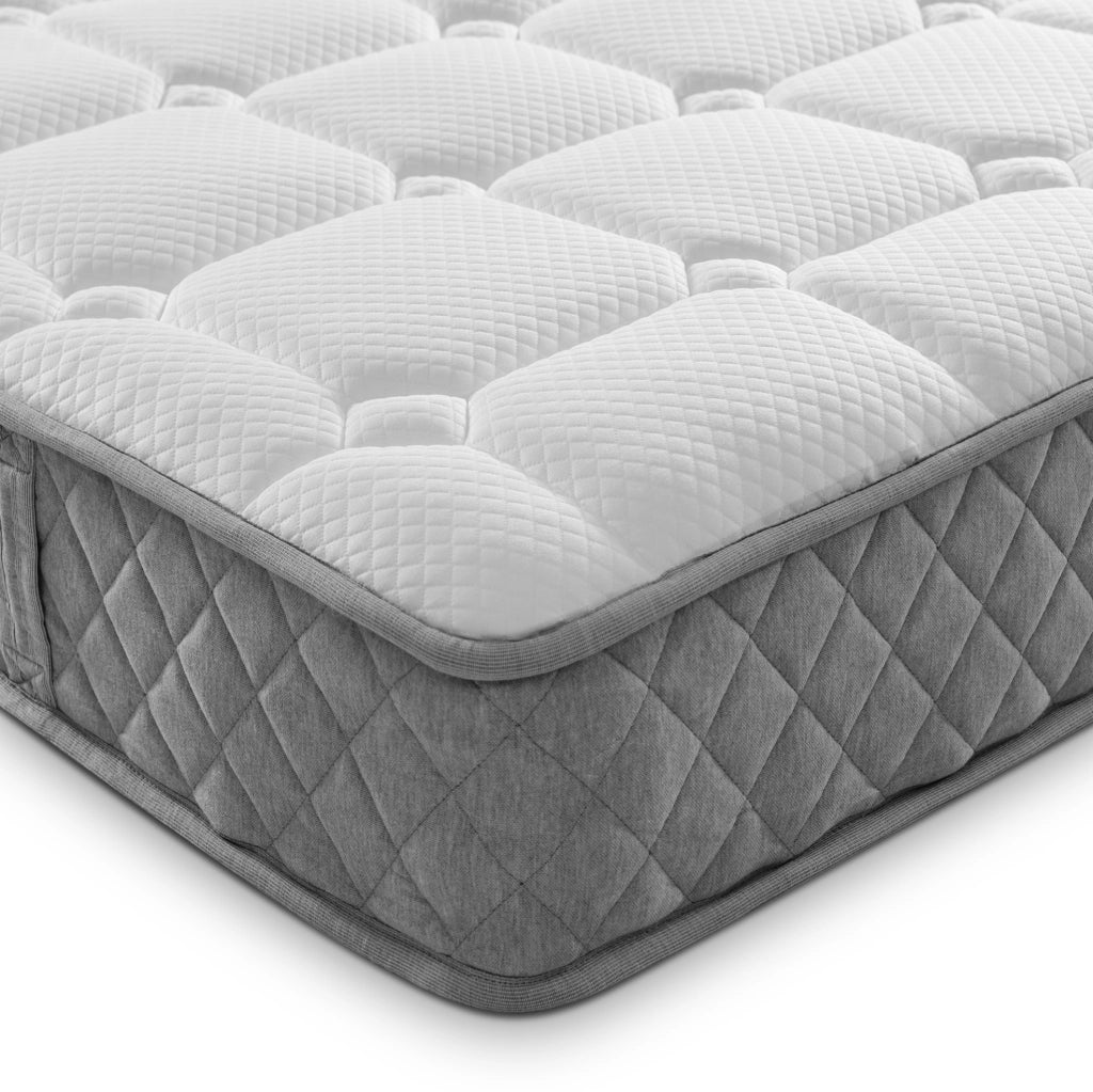 Letto singolo imbottito 90x200 cm con contenitore idraulico, testiera angolare reversibile, illuminazione LED e materasso incluso, tessuto in lino beige