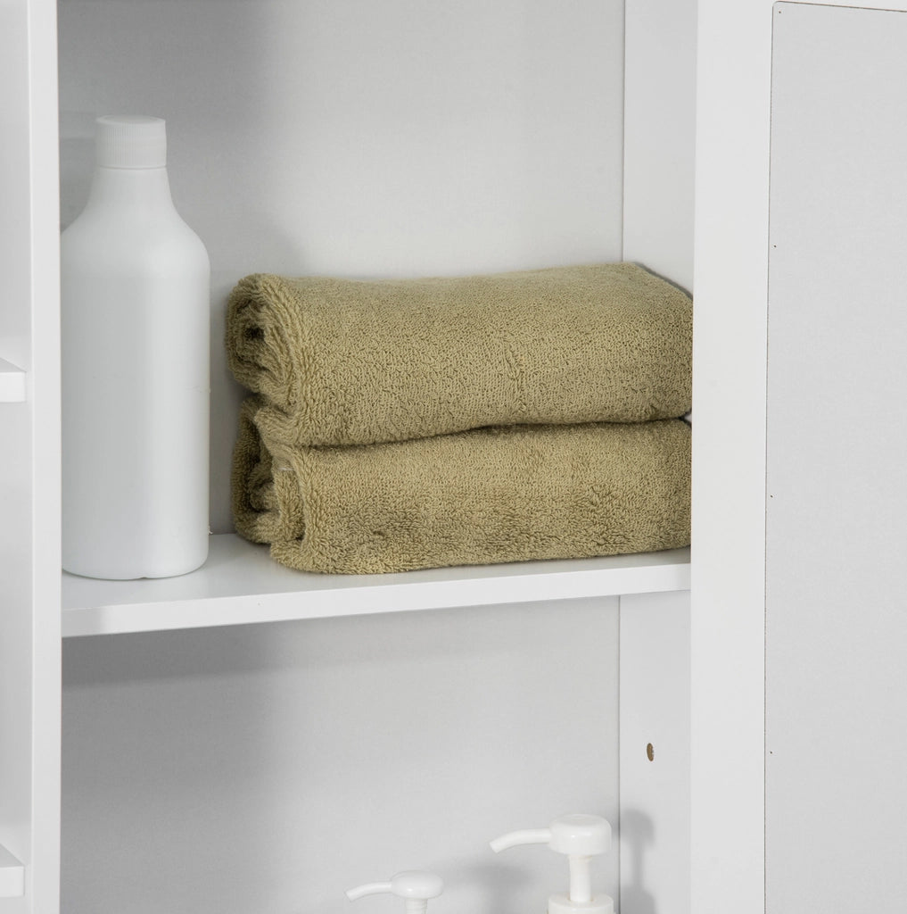 Armadio bagno sospeso 66x17x63 cm in MDF bianco, 8 scomparti
