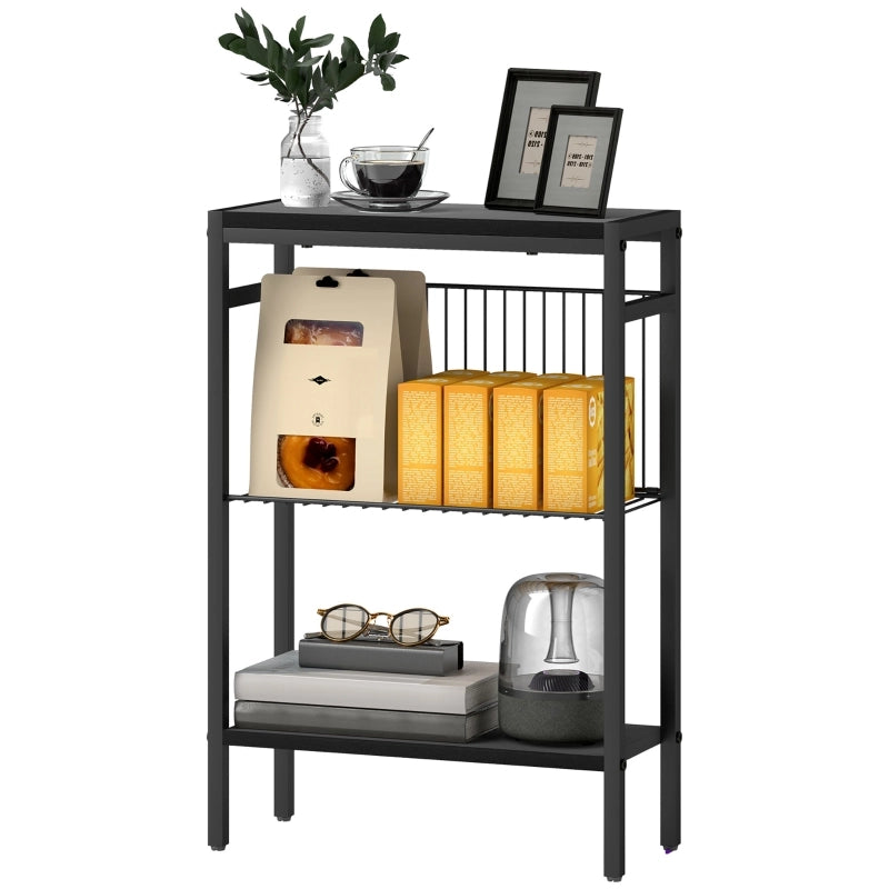 Tavolino laterale 43x18x62.5 cm con 3 ripiani in truciolato nero