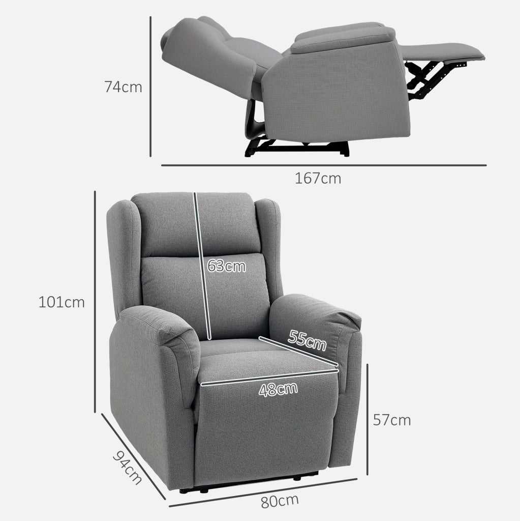 Poltrona relax con funzione reclinabile fino a 160°, struttura a molle, imbottitura traspirante, 80x94x101 cm, grigio scuro