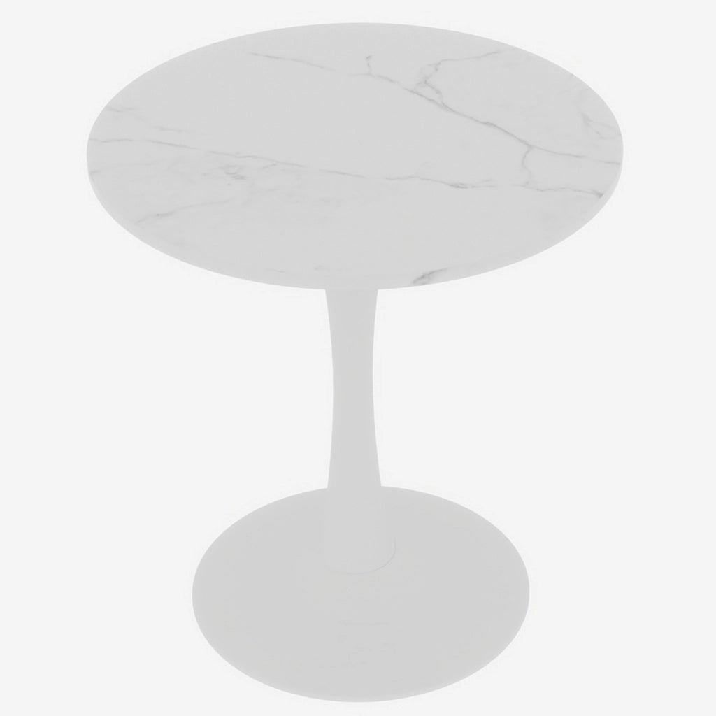 Tavolo rotondo da caffè in marmo artificiale bianco, design moderno e utilizzo versatile