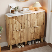 Scarpiera con 4 ante a ribalta e piano effetto marmo, salvaspazio per ingresso, MDF naturale, 105 × 24 × 95,5 cm