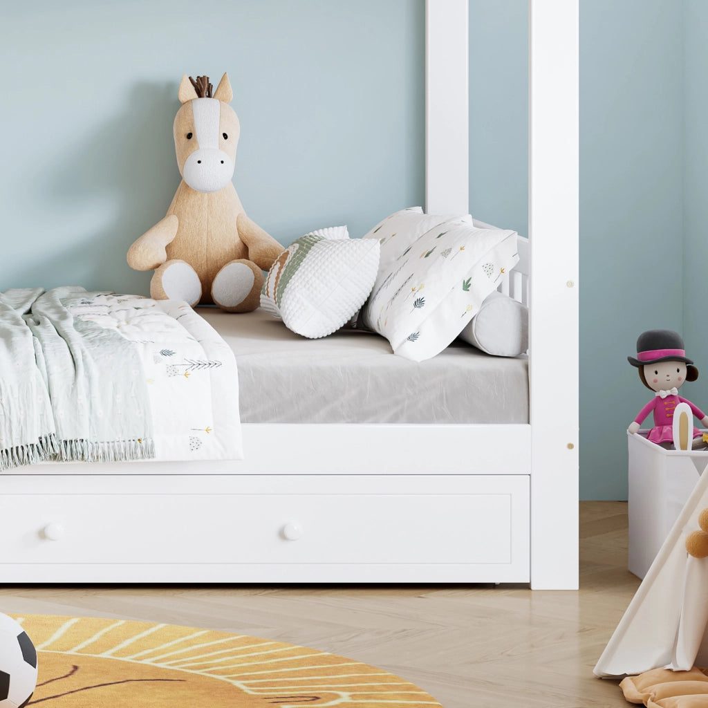 Letto a castello per bambini 90x200 cm con scala a 4 gradini bianco e naturale HOMVRA