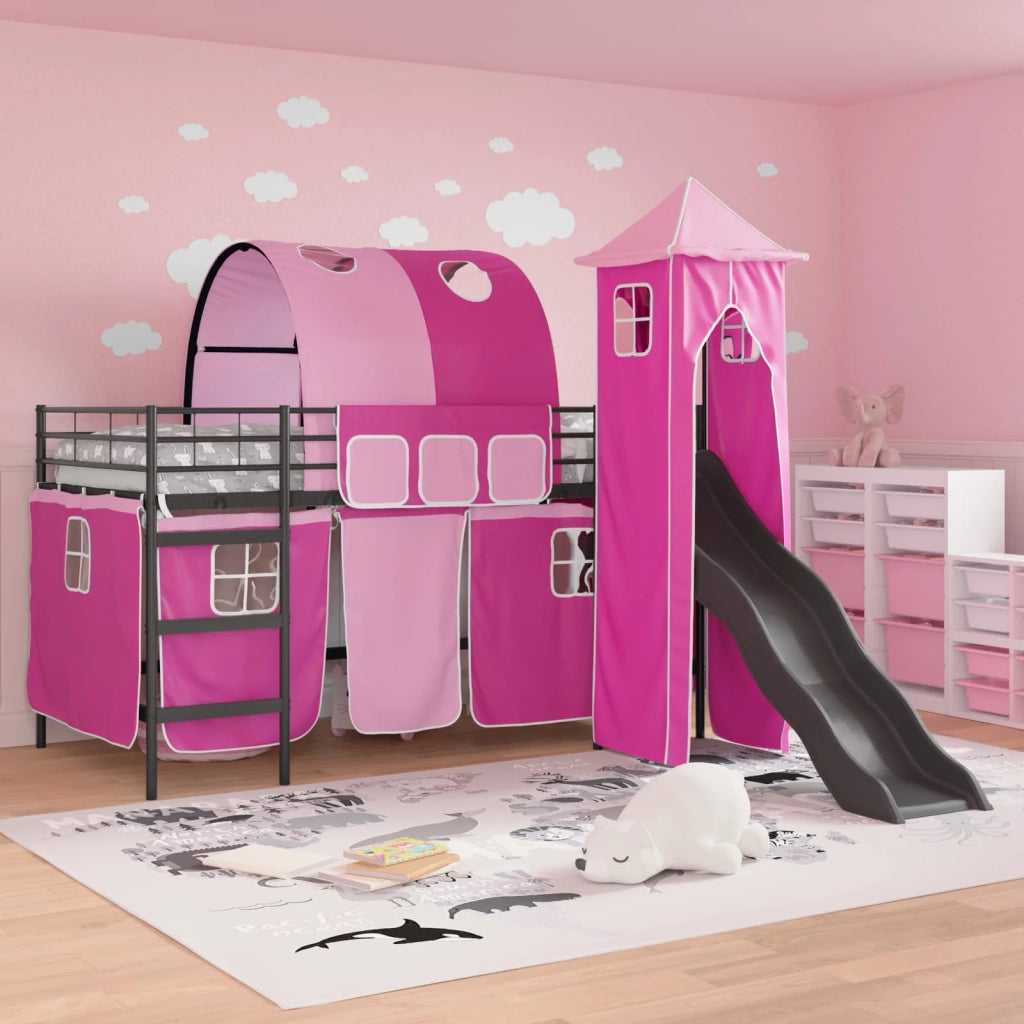 Struttura del letto loft per bambini Nero e rosa 100 x 200 cm 42020890