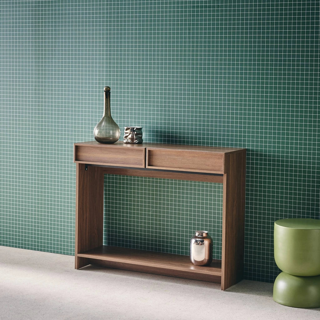 Console effet legno 2 cassetti e ripiano, 100cm, noce