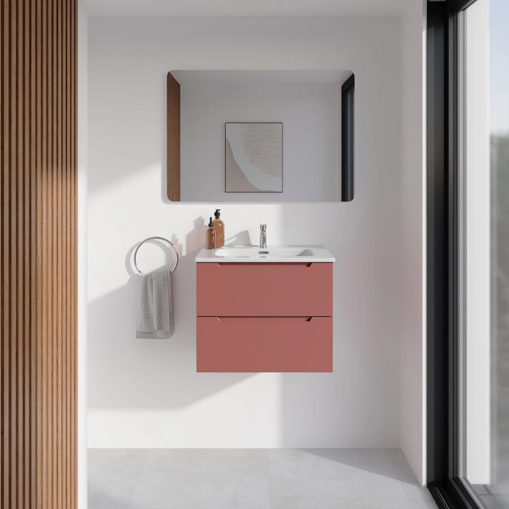 Mobile bagno sospeso 60cm terracotta due cassetti soft-close con lavabo bianco lucido | Bako