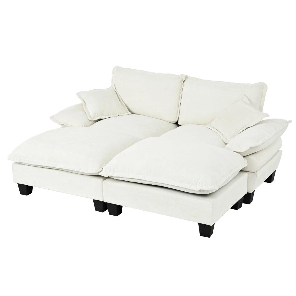 Divano Angolare Modulare con 2 Ottomane e Cuscini ¨C MINIMAL ¨C Chenille Beige