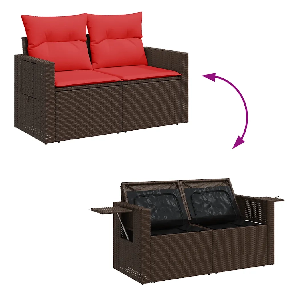 Divano da giardino con cuscini a 2 posti marrone in polyrattan 366244