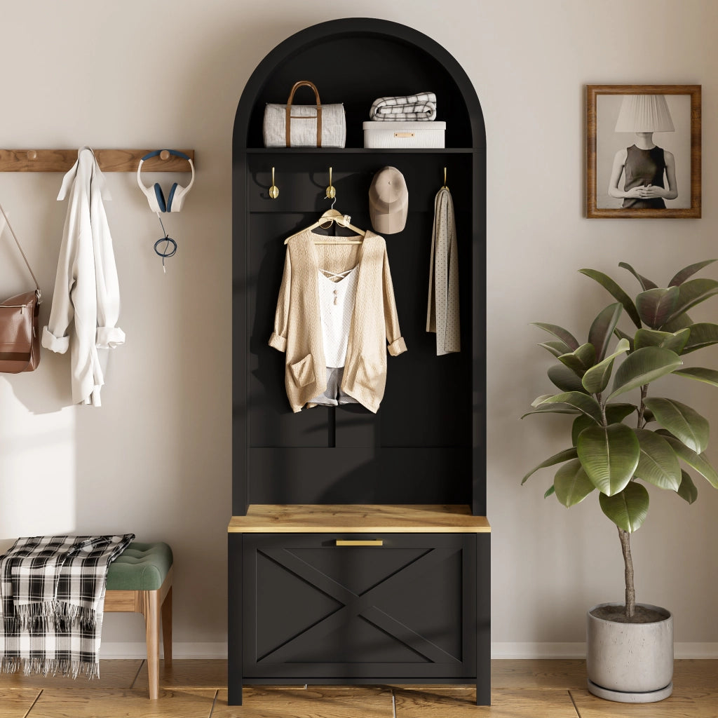 ARMADIO DA INGRESSO 75 x 35 x 195 cm in MDF Nero e Legno