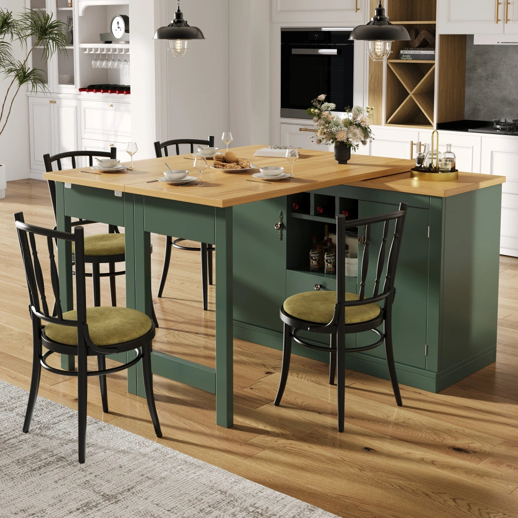 Tavolo allungabile con vani e portabottiglie - per soggiorno e cucina - in MDF - verde