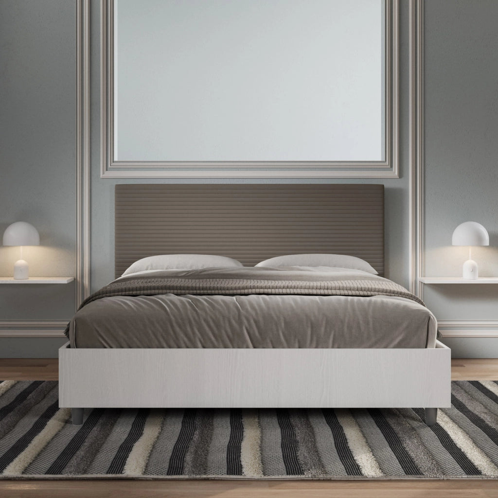 BS COM Letto matrimoniale contenitore 160x200 bianco frassino testata similpelle cappuccino