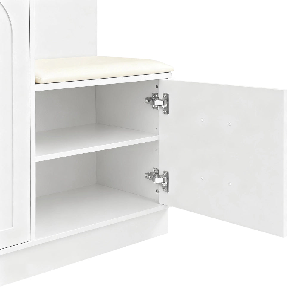 Mobile guardaroba compatto con scarpiera; specchio e panca; 110 ¡Á 33 ¡Á 185.5 cm; MDF bianco