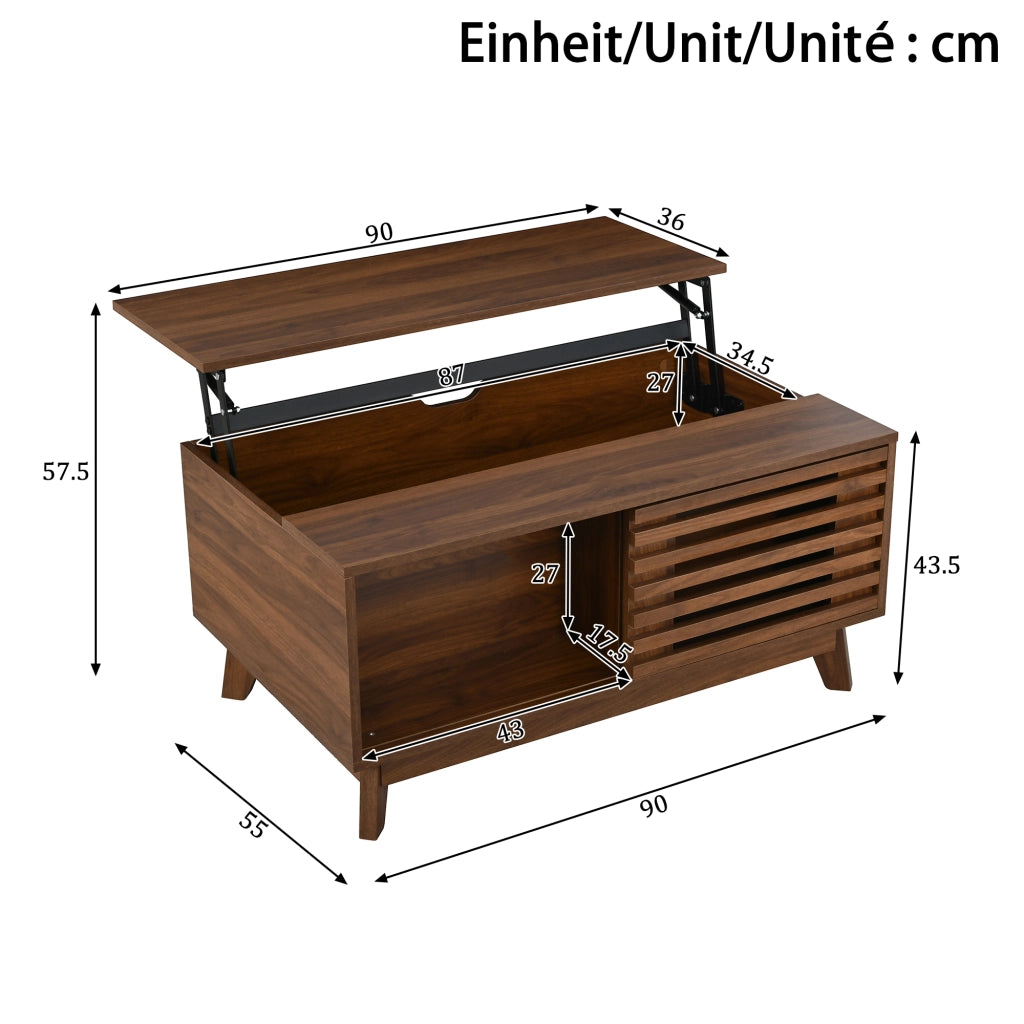 Tavolino basso alzabile con piano estensibile e anta scorrevole in MDF effetto noce per soggiorno 90 × 55 × 57.5 cm