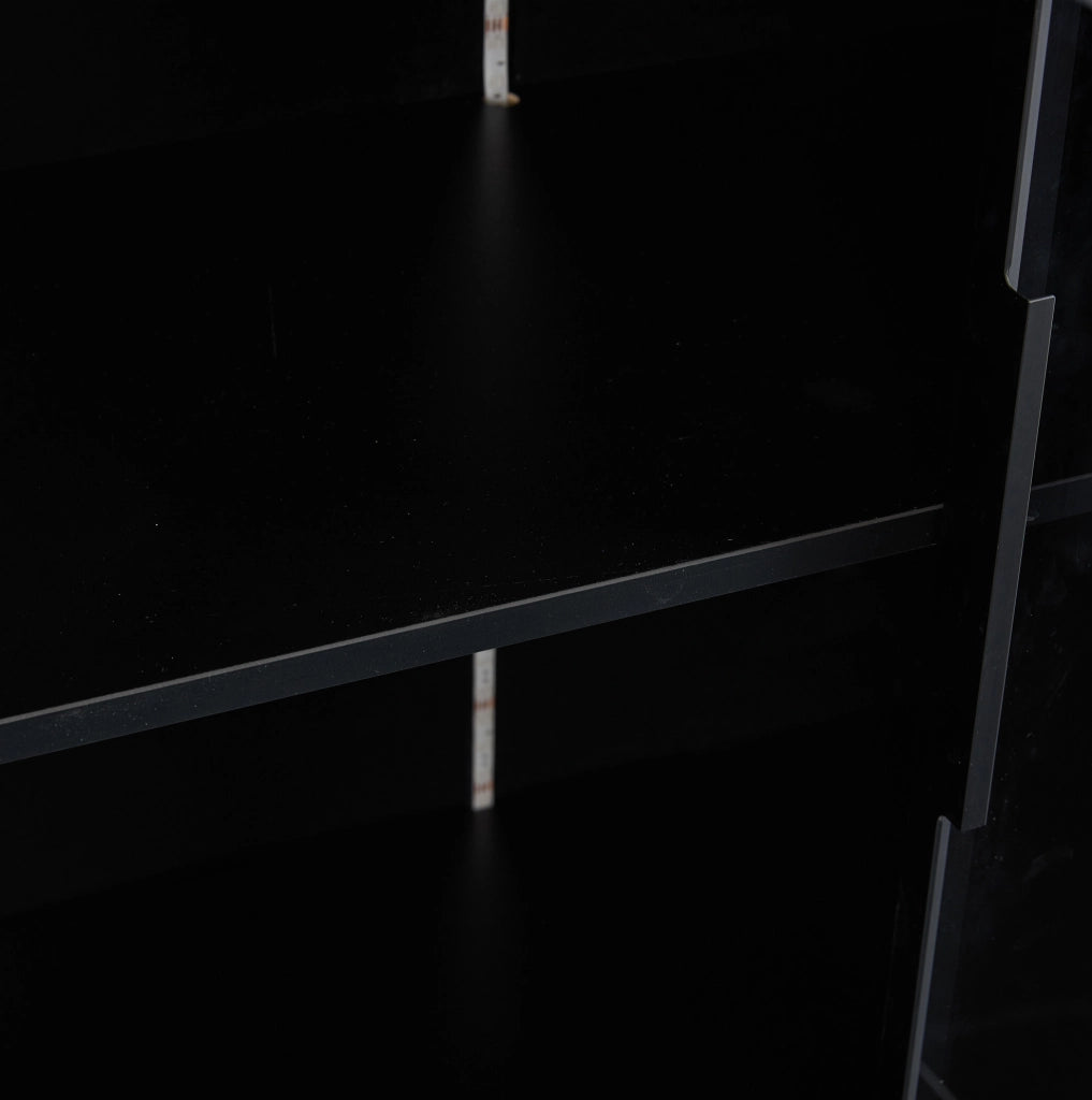 Vetrina in truciolato con porte in vetro e illuminazione LED controllabile tramite app, 80x40x160 cm, mobile alto per soggiorno nero