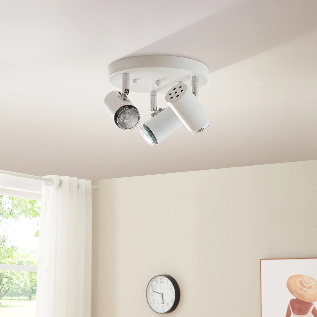 Lampada Faretti da Soffitto Bathgate Plafoniera con 3 Spot Orientabili in Metallo Bianco lux.pro