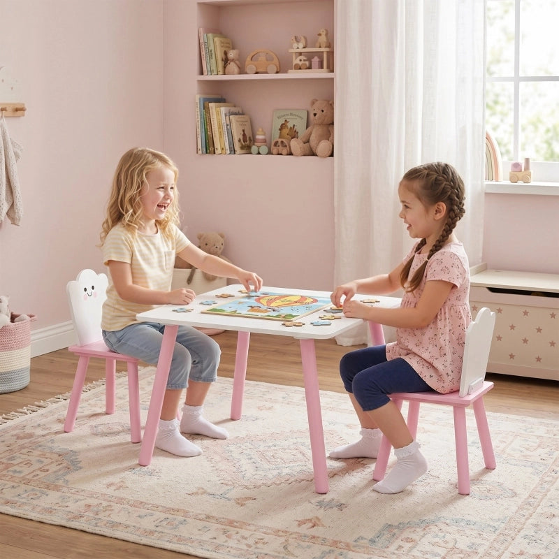 Set Tavolo e 2 Sedie per Bambini ¨C Minimal ¨C Rosa e Bianco