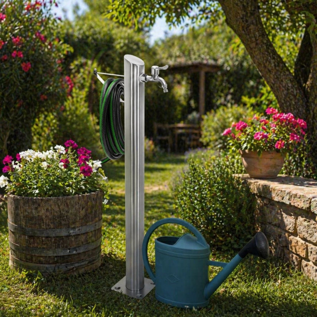 Fontana da giardino a colonna esterno tiglio acciaio inox spazzolato h 95 cm *** confezione 1