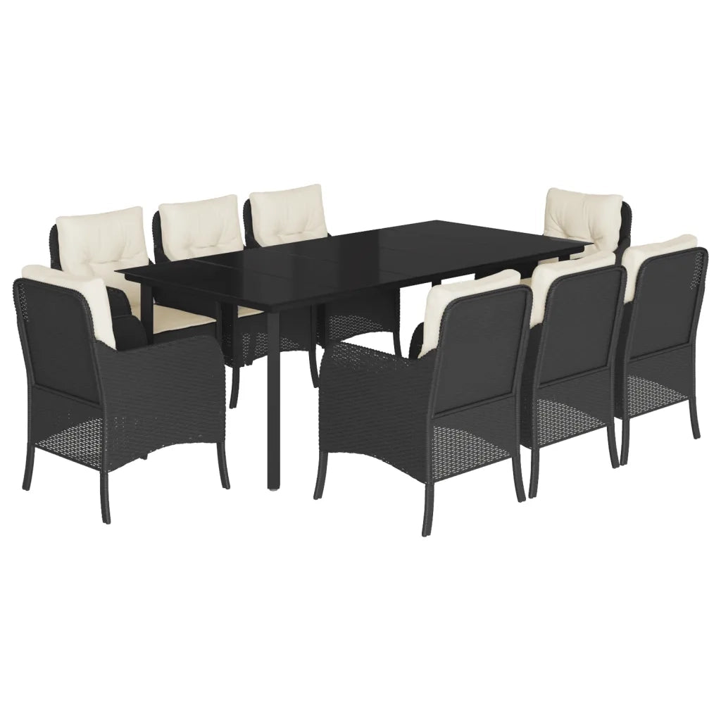 Set da Pranzo da Giardino 9 pz con Cuscini Nero in Polyrattan 3211919