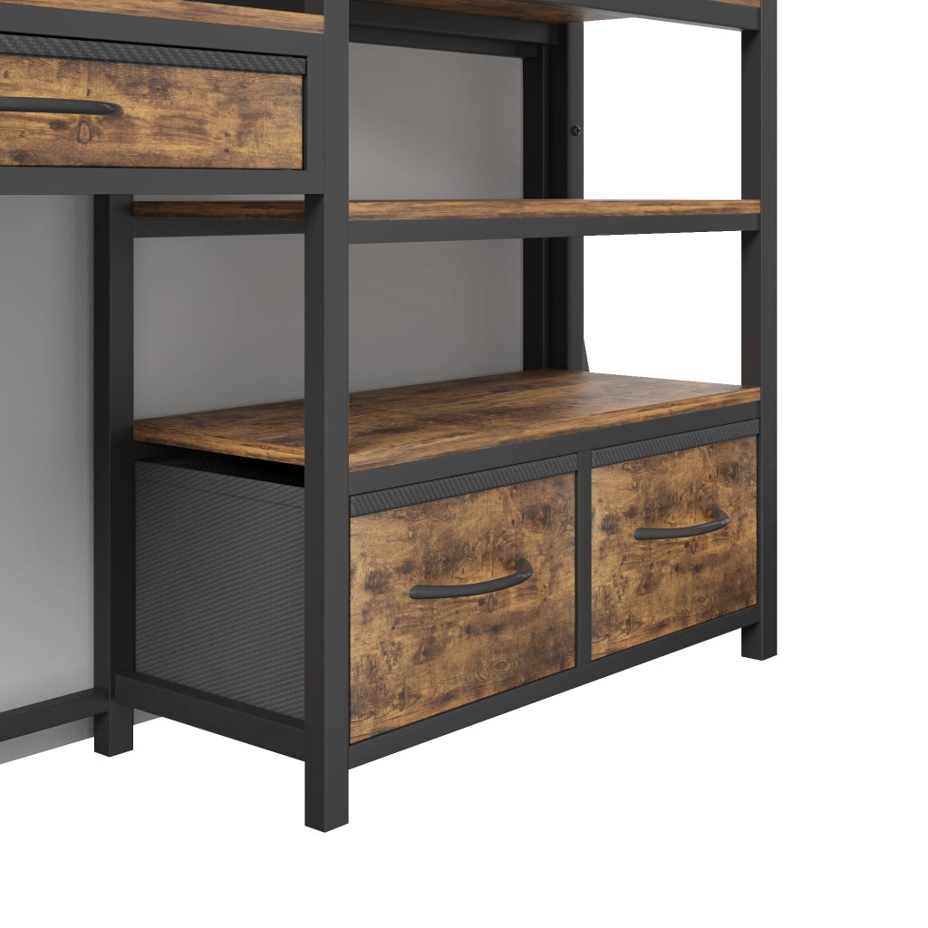 Letto a soppalco 90x200 cm con scrivania; scaffali e cassetti; in metallo nero
