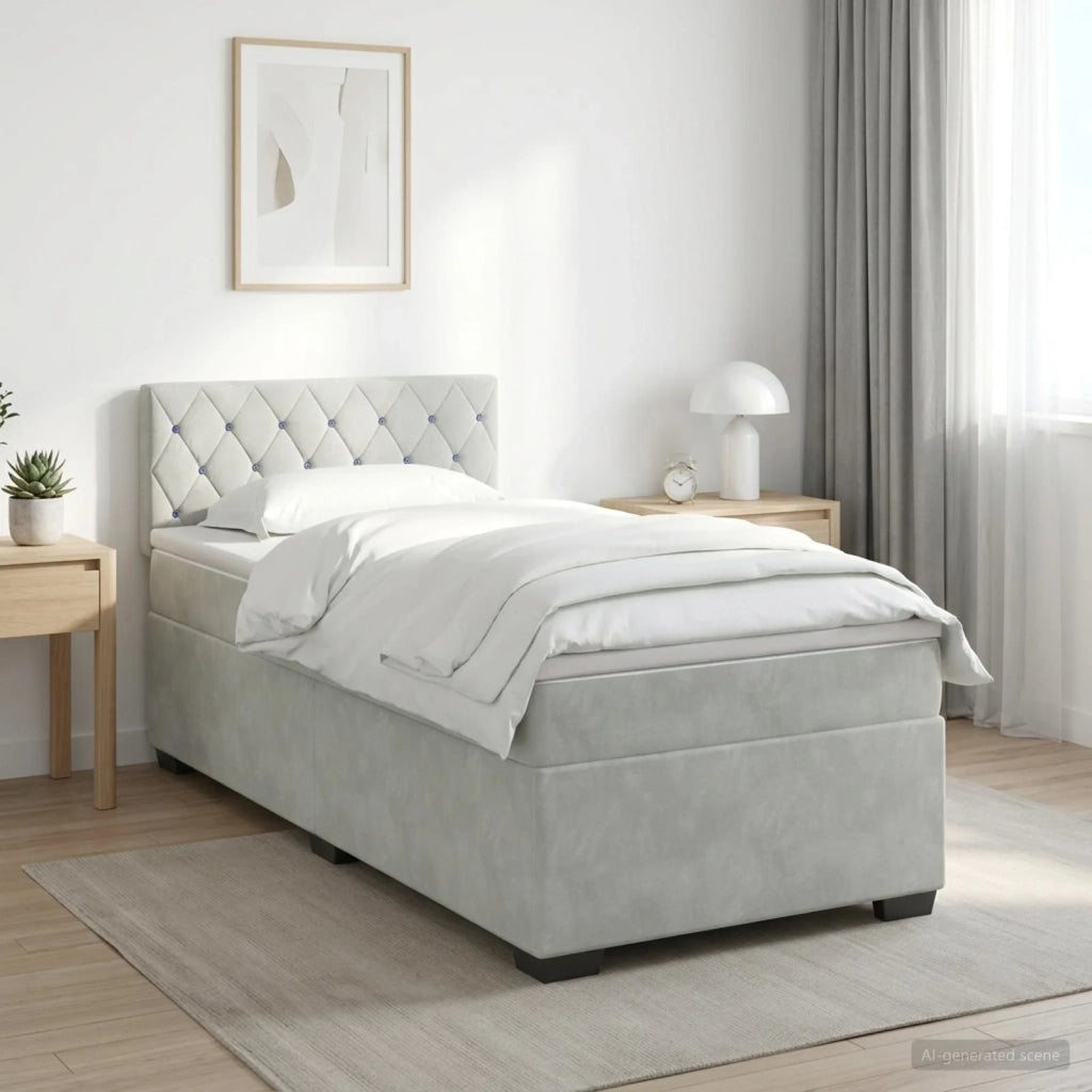 Letto con Box Spring, Materasso e LED Grigio Chiaro Singolo 3452258