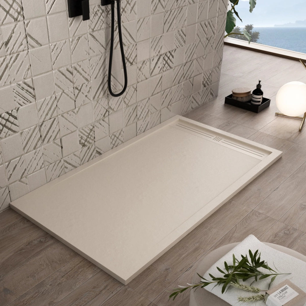 Piatto doccia in marmo resina crema pietra cemento grid, misura 80x170