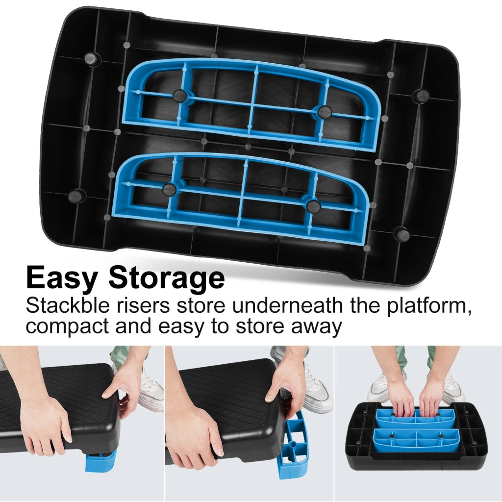 Step aerobico regolabile 45,72×27,94×10,16 cm in polietilene nero e blu