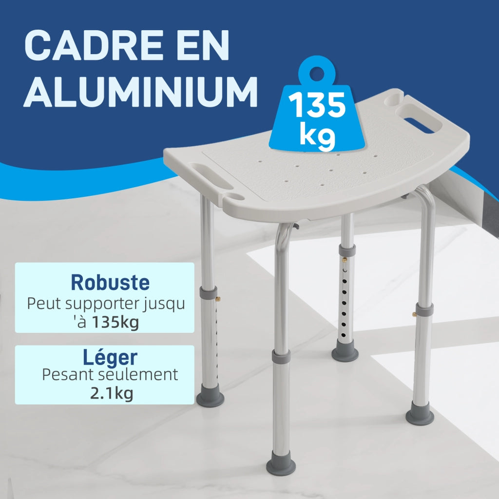 Sgabello Doccia Regolabile ¨C Xylo ¨C Alluminio HDPE Bianco Carico 136kg