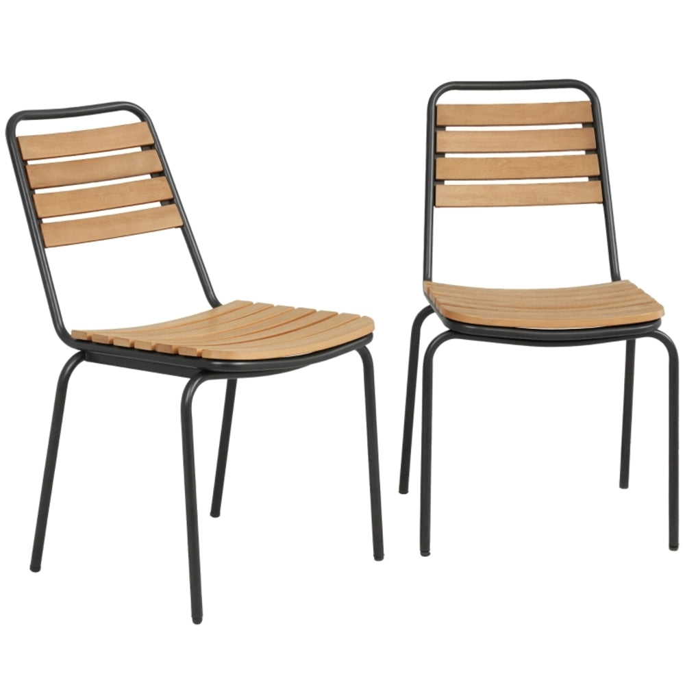 Set di 2 Sedie da Giardino in Acciaio e Legno di Eucalipto, Impilabili, Portata 160 kg, Colore Naturale