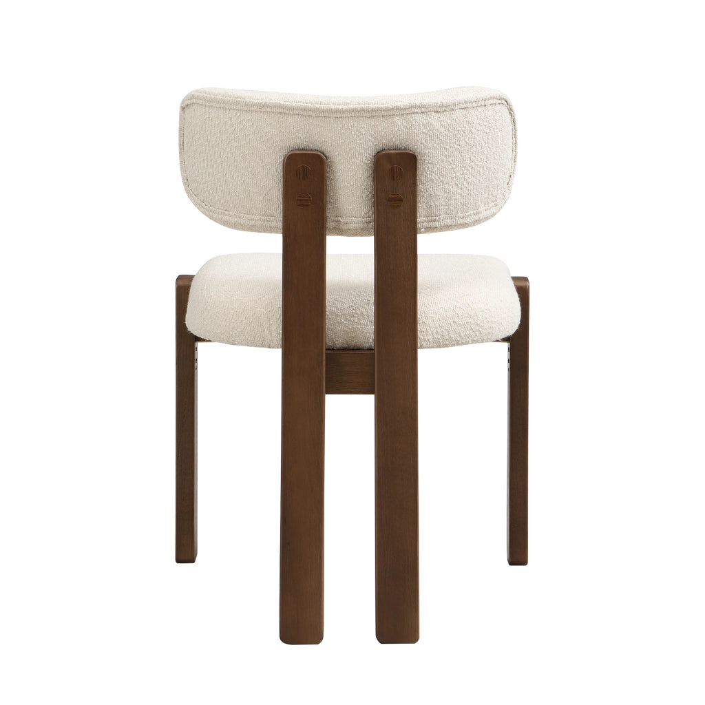 Set di 2 sedie da pranzo in legno con rivestimento in bouclé color noce e schienale sagomato per interni