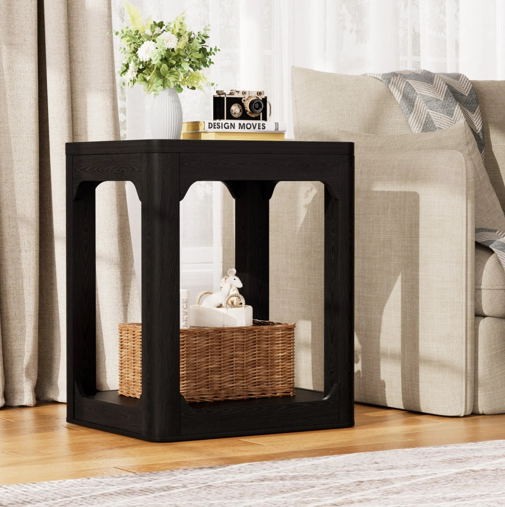 Set di 2 tavolini multiuso a 2 ripiani in MDF nero