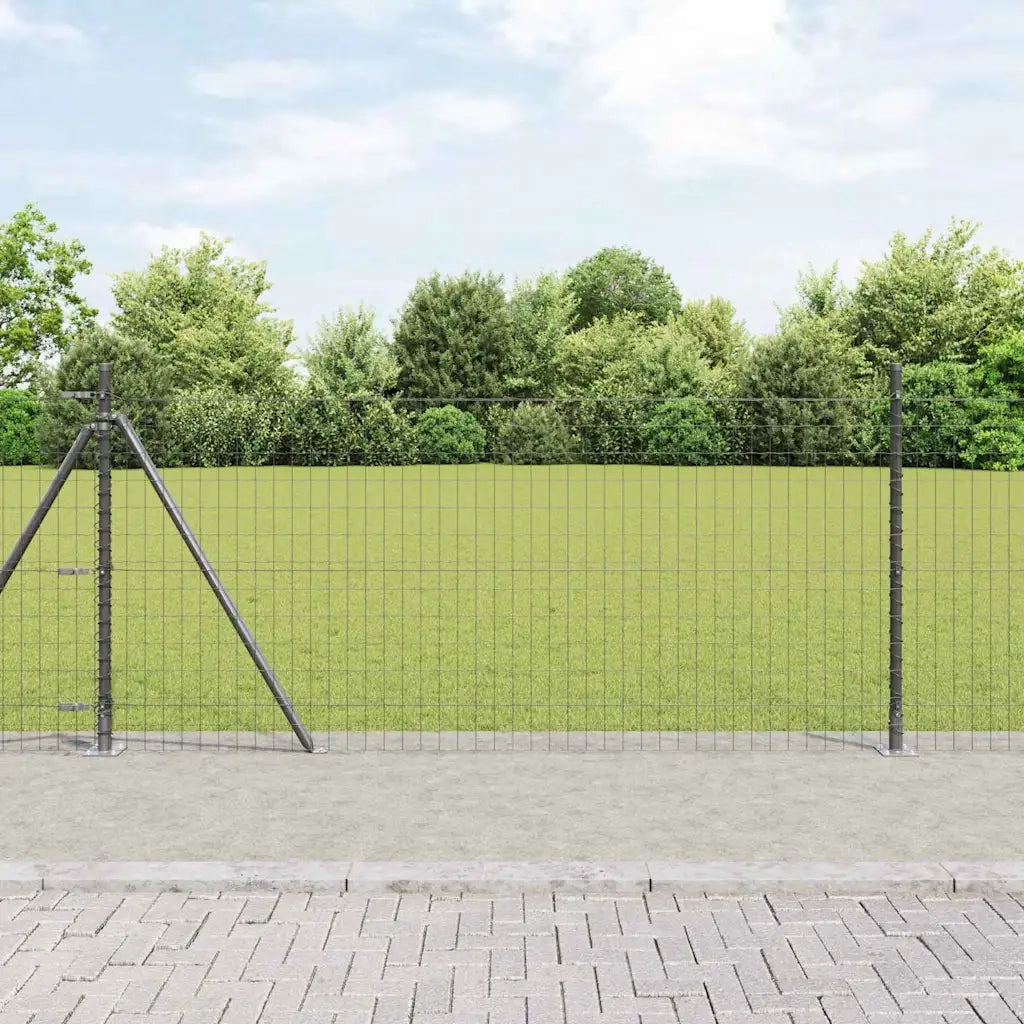Recinzione da Giardino | Recinzione con Posto Grigio 1 x 25 m Acciaio e PVC