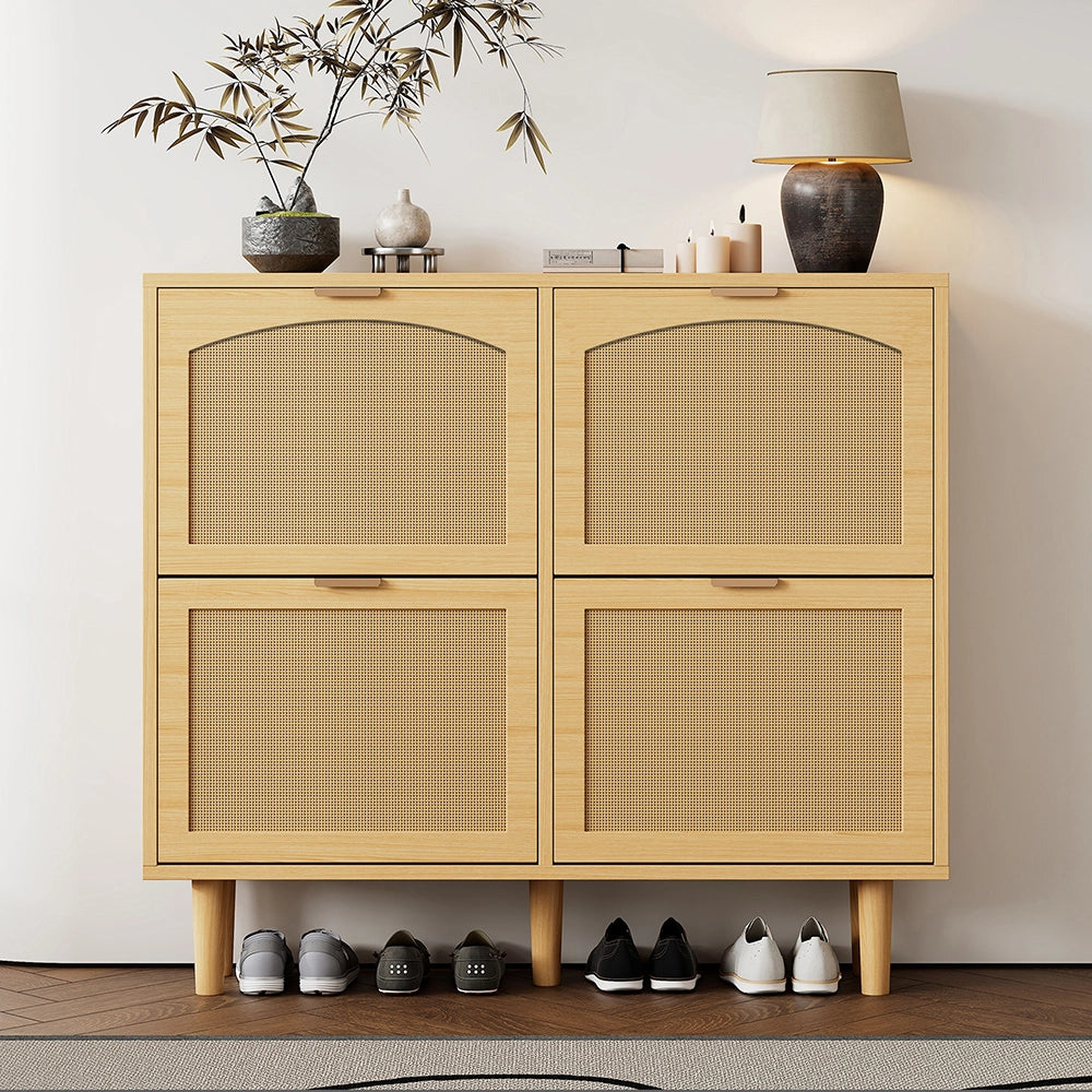 Scarpaio in rattan con 4 cassetti - Xylo - 100x25x90 cm - Stile rustico per corridoio, camera da letto