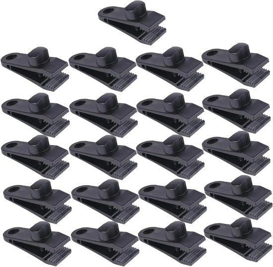 Accessori per tende e capanne - Set di 21 pezzi - Clip di sostegno per tende da campeggio - Accessori per caravan - Nero.