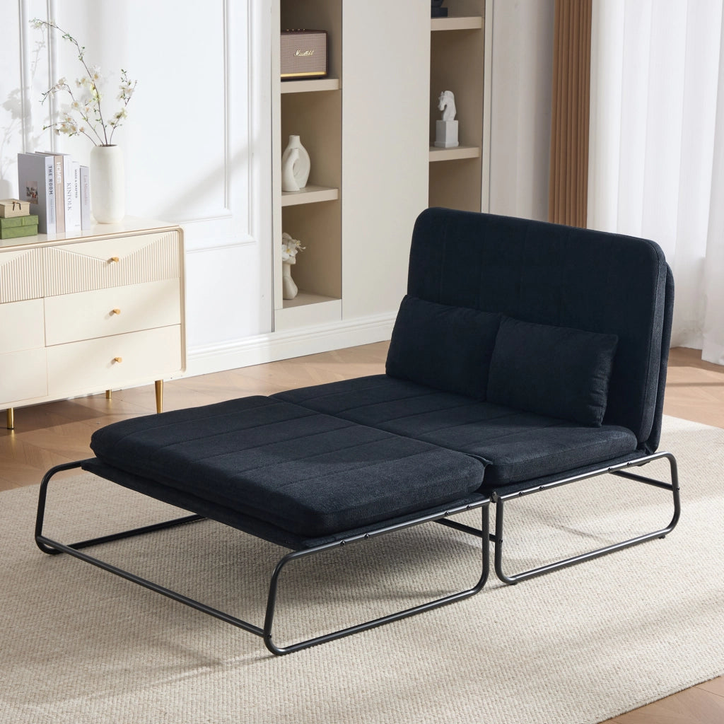 DIVANO LETTO 2 Posti Trasformabile 104x200 cm in Chenille Nero