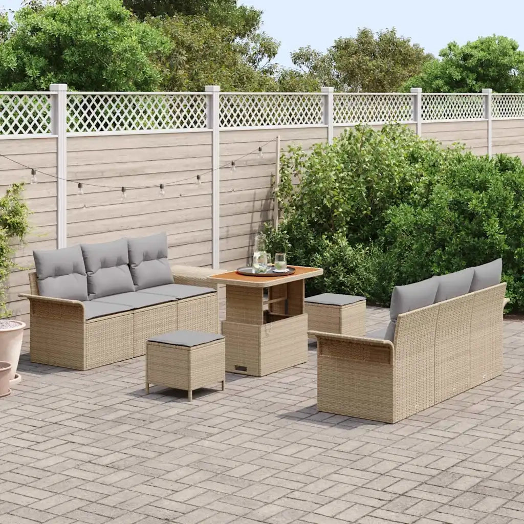 Set Divano da Giardino con cuscino 9 pcs Beige polyrattan 3362092