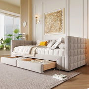 Divano letto 90 × 200 cm con due cassetti estraibile rivestito in velluto struttura in MDF beige senza materasso