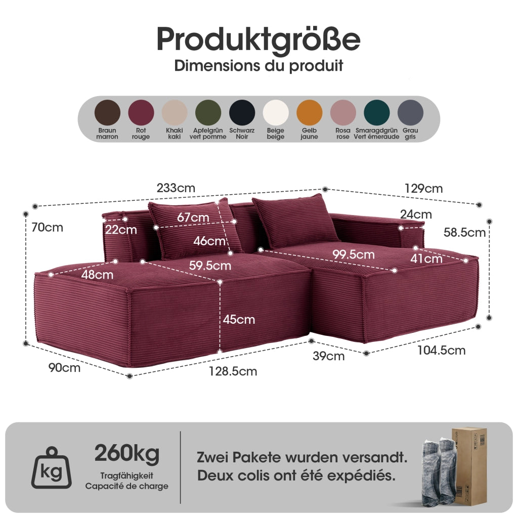 Divano 2 Posti con Cuscini ¨C MINIMAL ¨C Tessuto, 235 cm