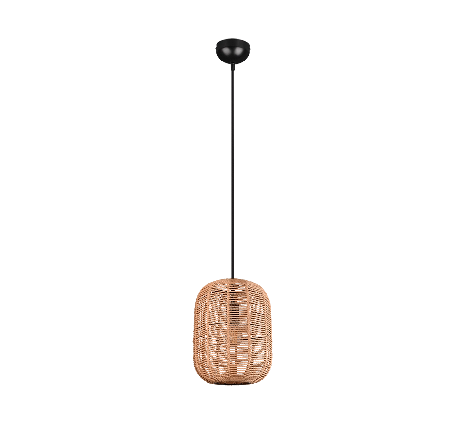 Lampada a sospensione, metallo, nero e corda, D 25 cm, Runa