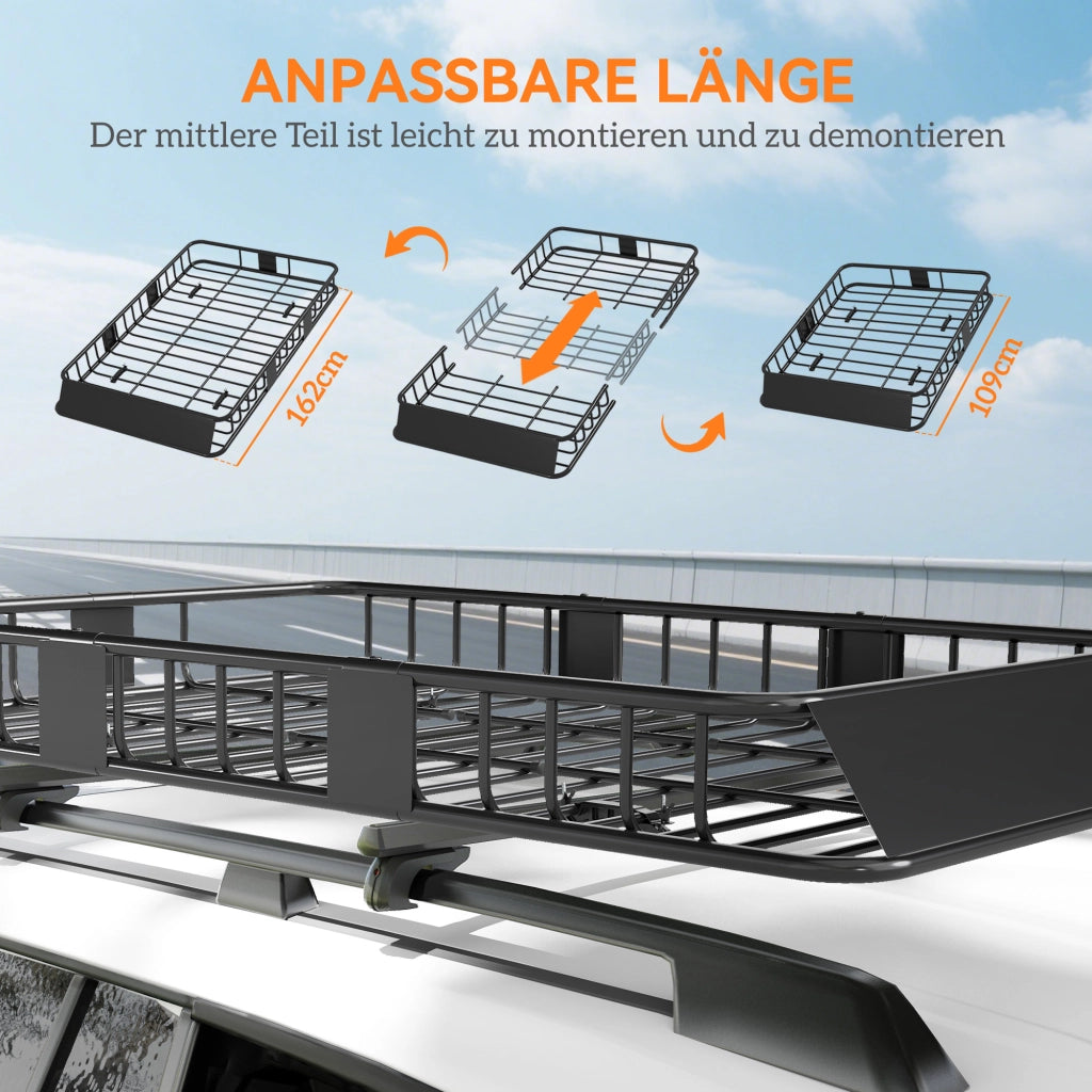 Cestello Portapacchi da Tetto per Auto in Metallo 162x99x16cm Portata 100 kg Portapacchi Universale Robusto Nero per Viaggi e Campeggio