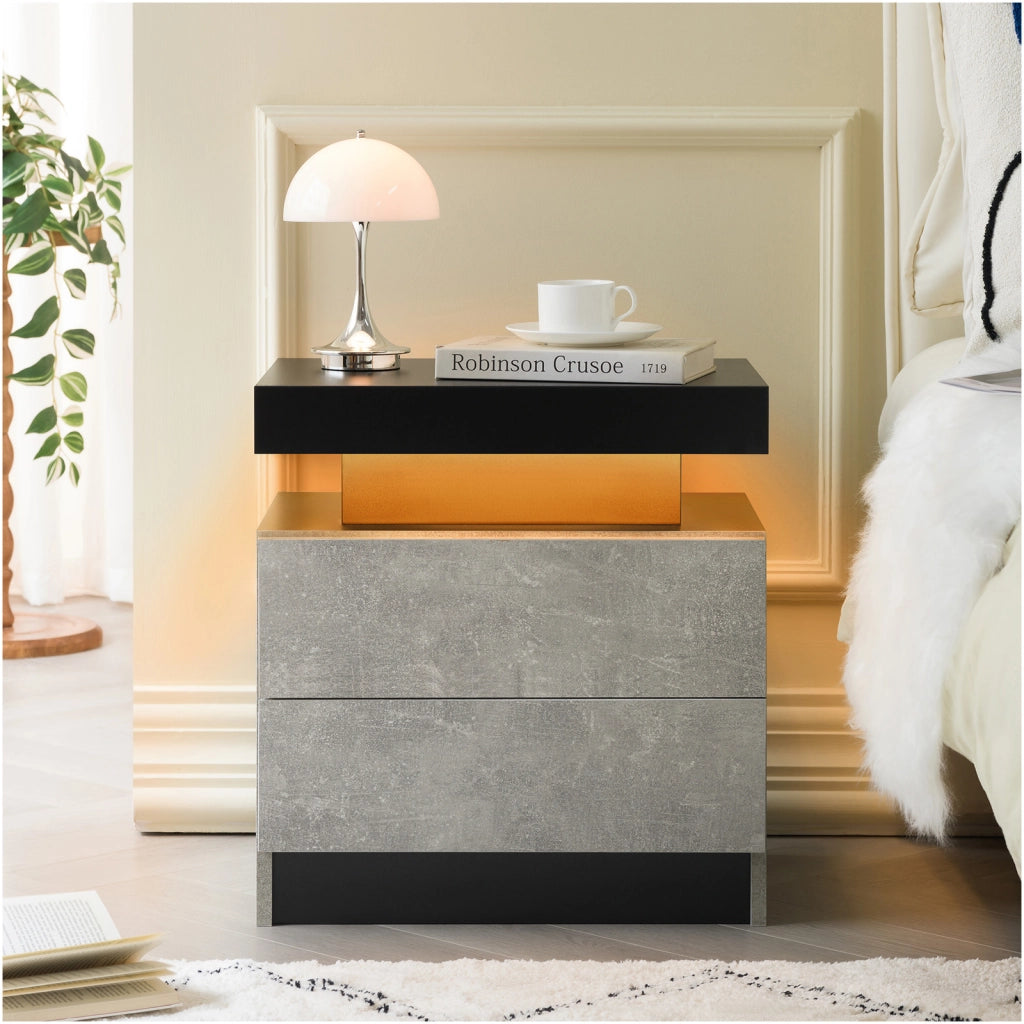 Comodino con 2 cassetti e luci LED ¨C Minimal ¨C grigio, 40x40x55 cm