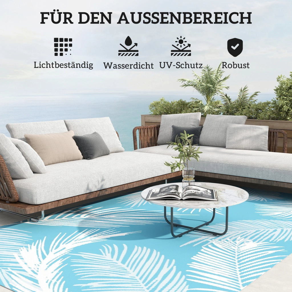 Tappeto da Esterno Reversibile Resistente con Sacchetto e Picchetti 274x182 cm ¨C Zephmum ¨C Azzurro+Bianco