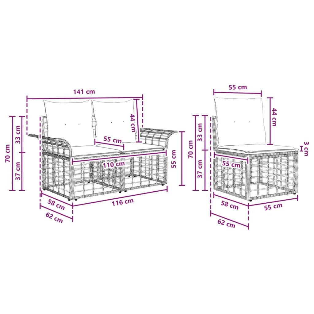 Set di divani da esterno 8 pz Nero e Grigio scuro Poliestere 3437671