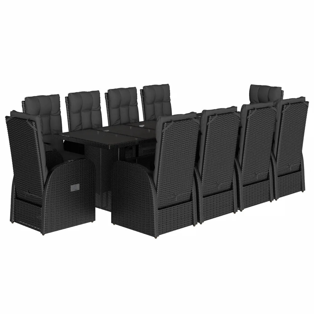 Set da Pranzo da Giardino 11 pz con Cuscini in Polyrattan Nero 3277644