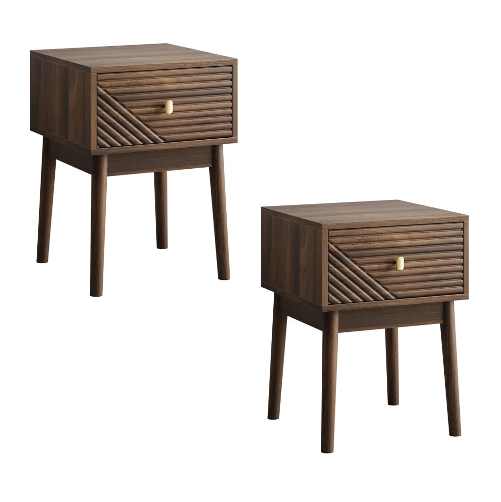 Comodino Moderno in MDF Effetto Noce con 2 Cassetti, 40x40x55 cm, Set da 2 Pezzi