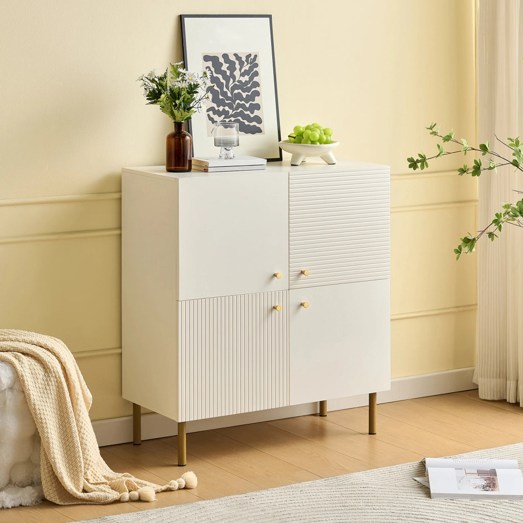 Madia con maniglie in lega di zinco e gambe in acciaio per soggiorno e ingresso; in MDF; bianco; 80×36×90 cm