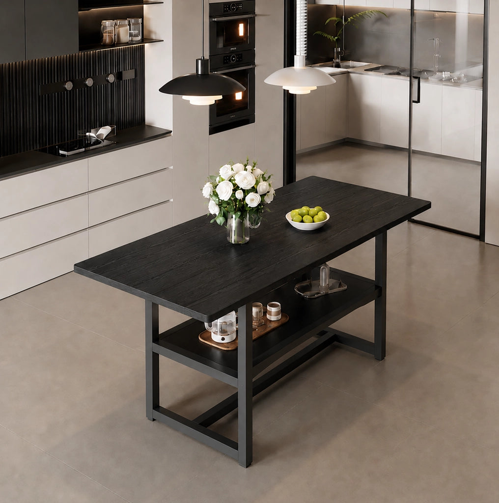 Tavolo da pranzo 160x90x76 cm nero in MDF e metallo, stile industriale, 4-6 persone