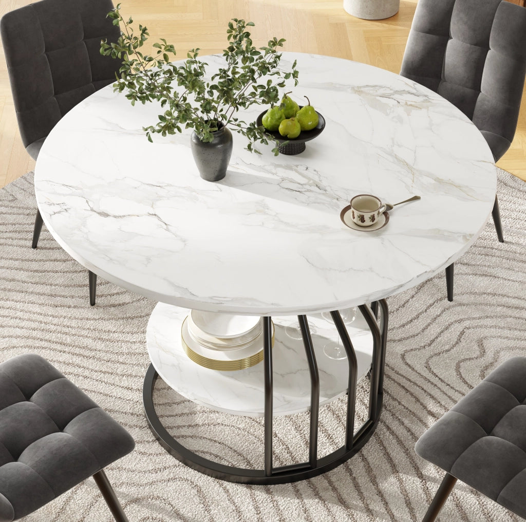 Tavolo da pranzo rotondo 80x80x76 cm in MDF effetto marmo nero