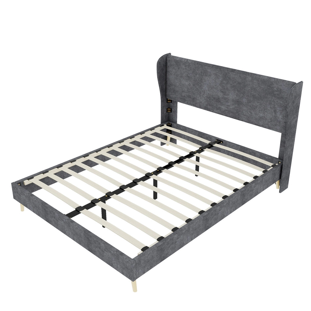 Letto Moderno Minimalista Imbottito con Testiera Morbida 140x200 cm Grigio, Base Bassa Senza Contenitore