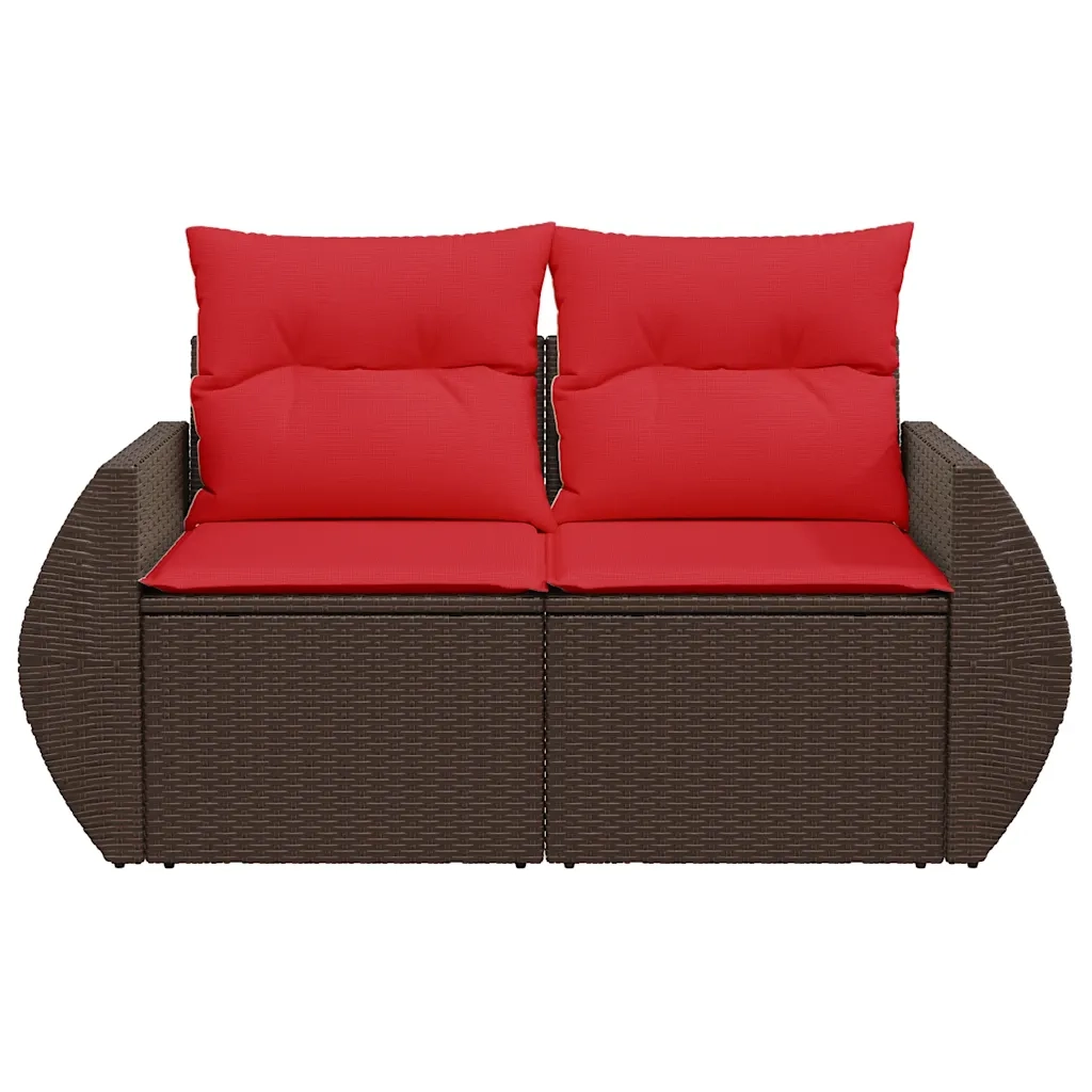 Divano da giardino con cuscini a 2 posti marrone in polyrattan 366236